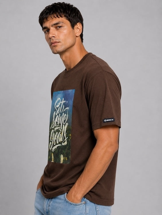 Men's Brown Typography Printed Round Neck T-Shirt | Regular Fit | ODCC – photo 4