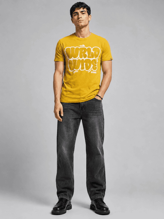 ODCC Mustard Yellow World Wide Graphic Printed T-Shirt T02564 – photo 6