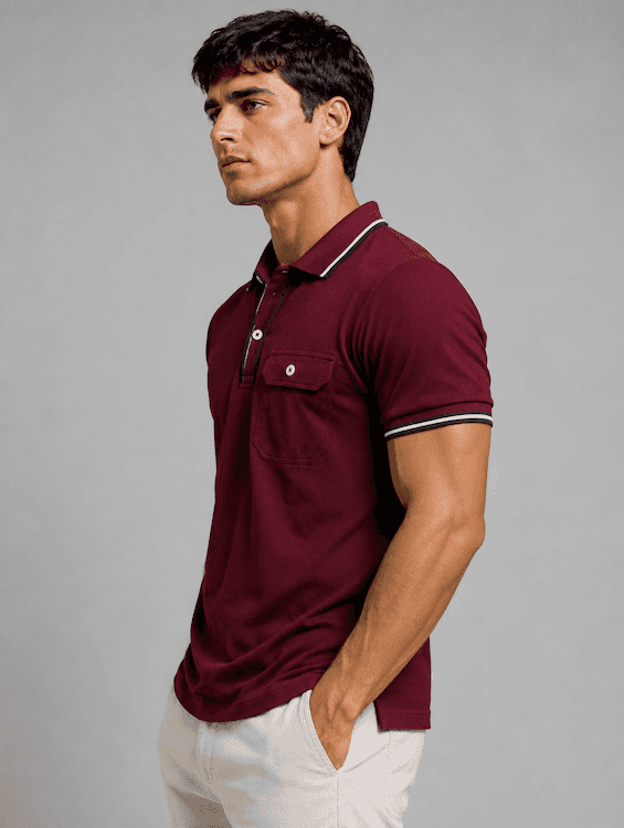 ODCC Men's Maroon Polo T-Shirt with Contrast Navy & White Collar & Cuffs – T02558 – photo 3