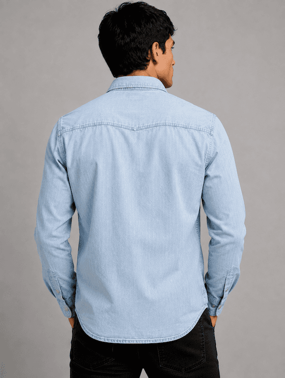 ODCC Men's Lite Blue Faded Washed Denim Shirt with Matte Silver Press Buttons RN0059 – photo 4