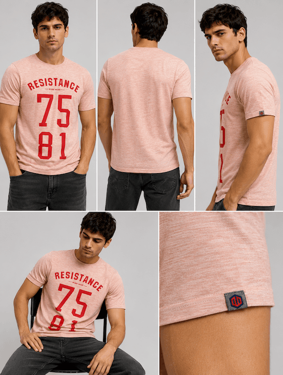 ODCC Resistance 7581 Printed Pink Melange Cotton Round Neck T-Shirt for Men – photo 7