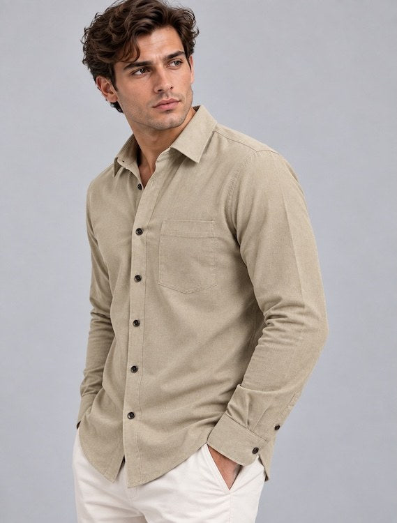 ODCC Men's Beige Plain Full Sleeve Cotton Shirt with Pocket YM0804 – photo 1