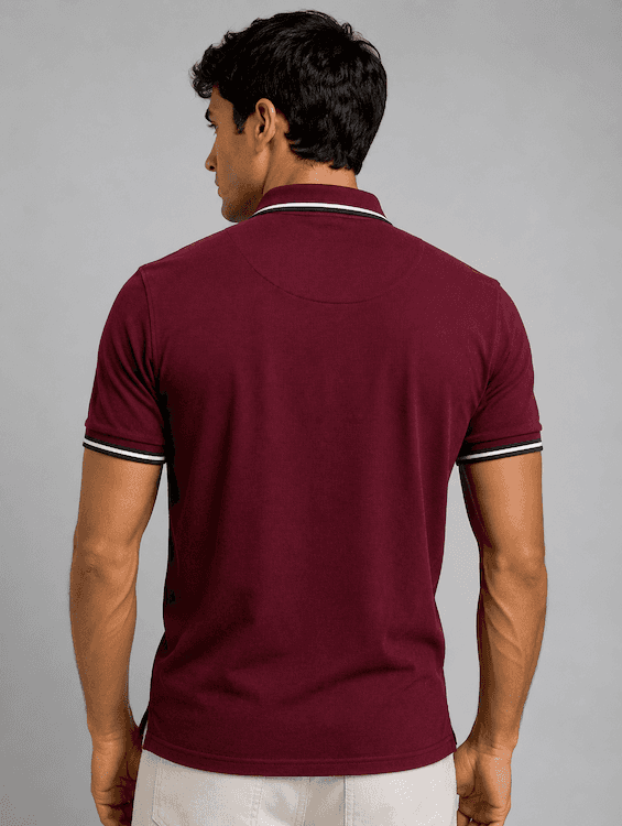 ODCC Men's Maroon Polo T-Shirt with Contrast Navy & White Collar & Cuffs – T02558 – photo 5