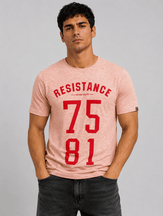 ODCC Resistance 7581 Printed Pink Melange Cotton Round Neck T-Shirt for Men – photo 1